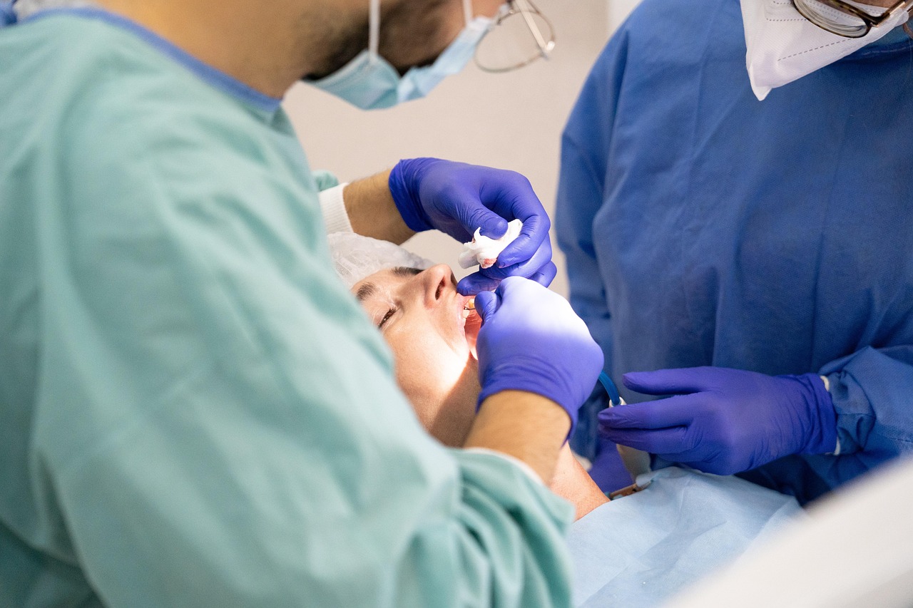 Dental implant procedure performed by a clinician in a modern treatment setting